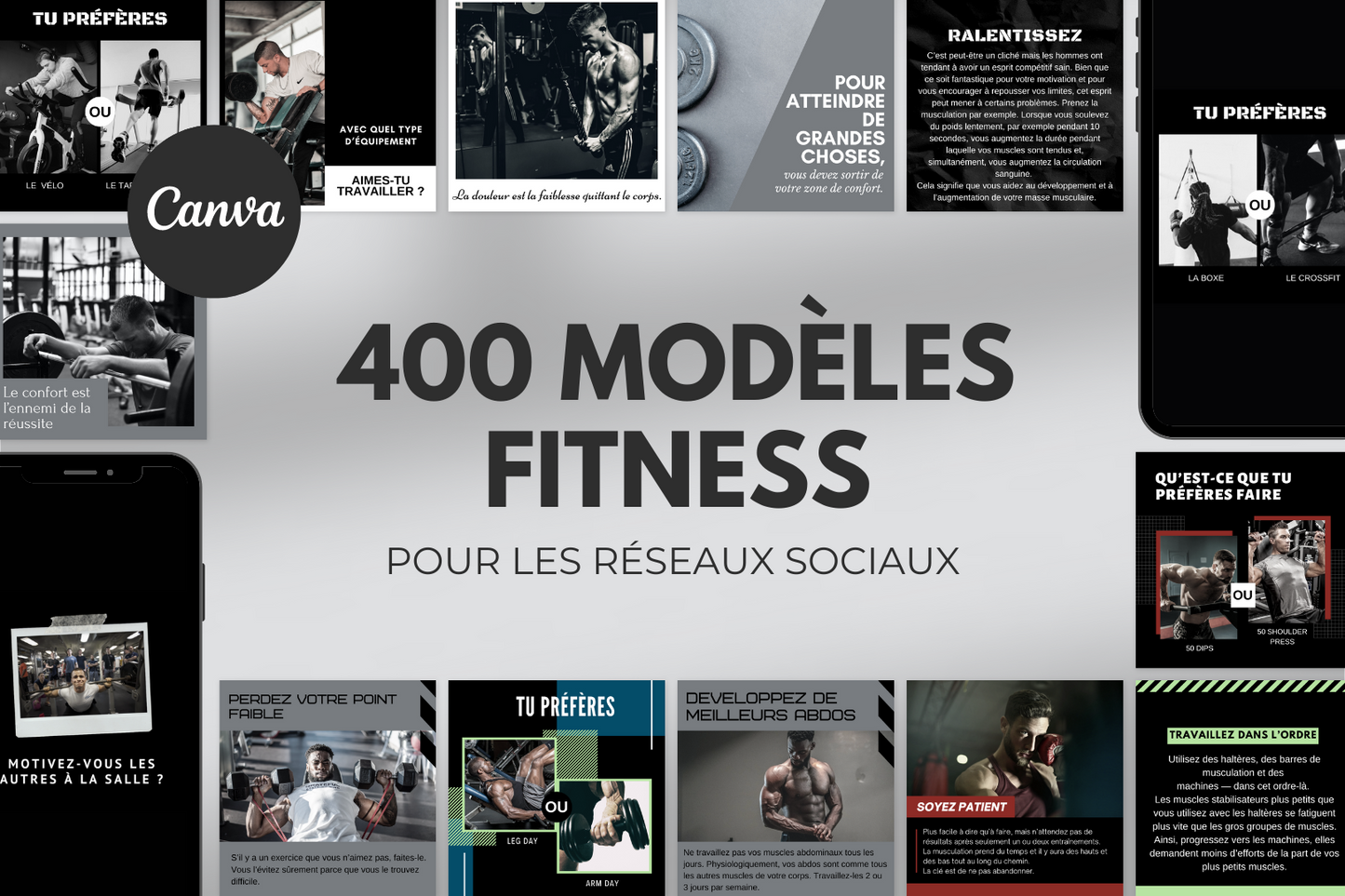 400 Modèles Fitness pour les réseaux sociaux (version masculine)