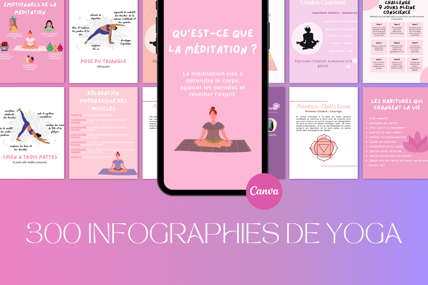 300 Infographies de Yoga pour les réseaux sociaux